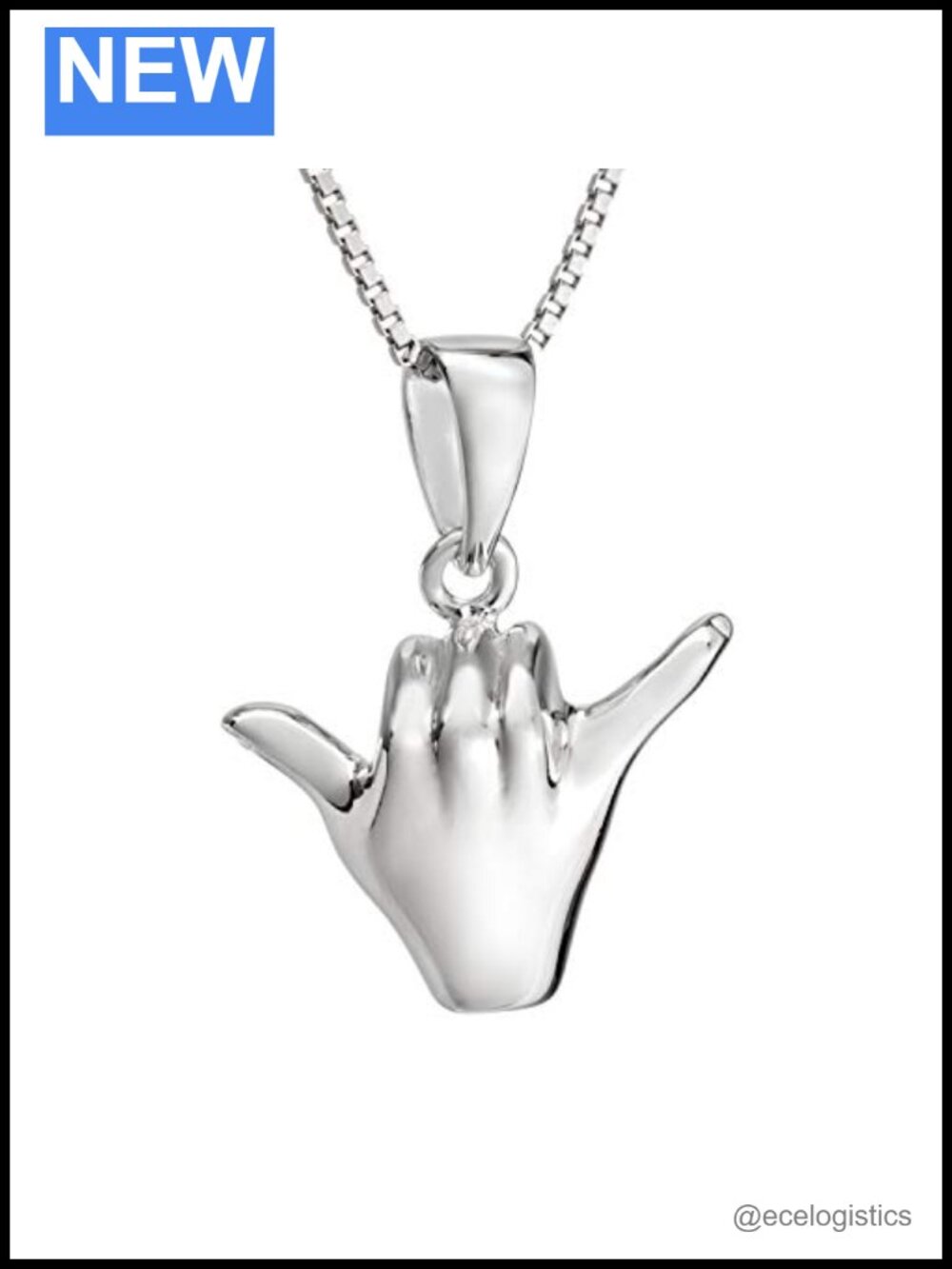 925 Sterling Silver Hawaiian Shaka Hang Loose Pendant Necklace 18" Box Chain